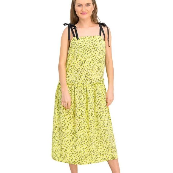 Topshop Sleeveless Floral Square Neck Drop Waist Midi Dress Tie Strap Size 8 - Picture 2 of 14